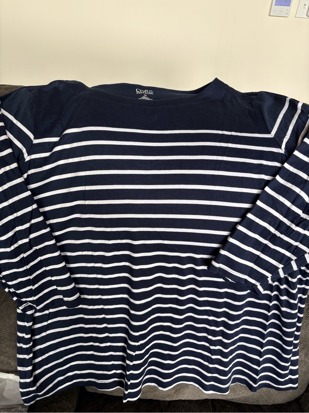 2 - croft & barrow Navy and White Striped Long Sleeve Tee and Tan and Black
